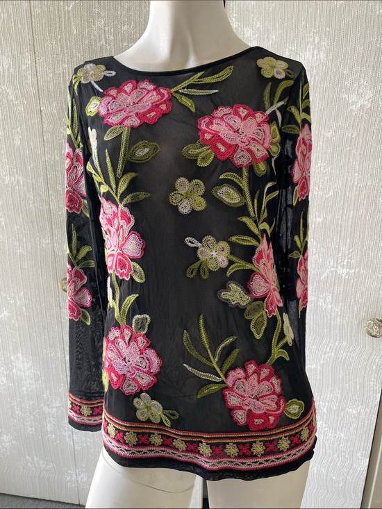 INC International Concepts Tops - INC Mesh Embroidered Long Sleeve Top